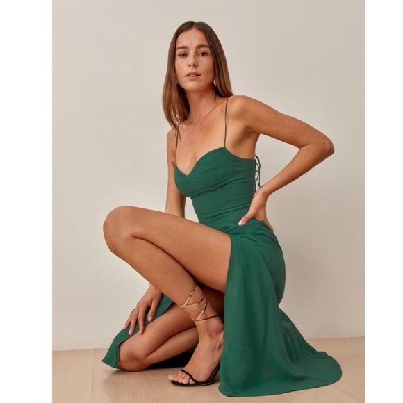 Reformation Juliette Dress in Emerald Green - Picture 3 of 9
